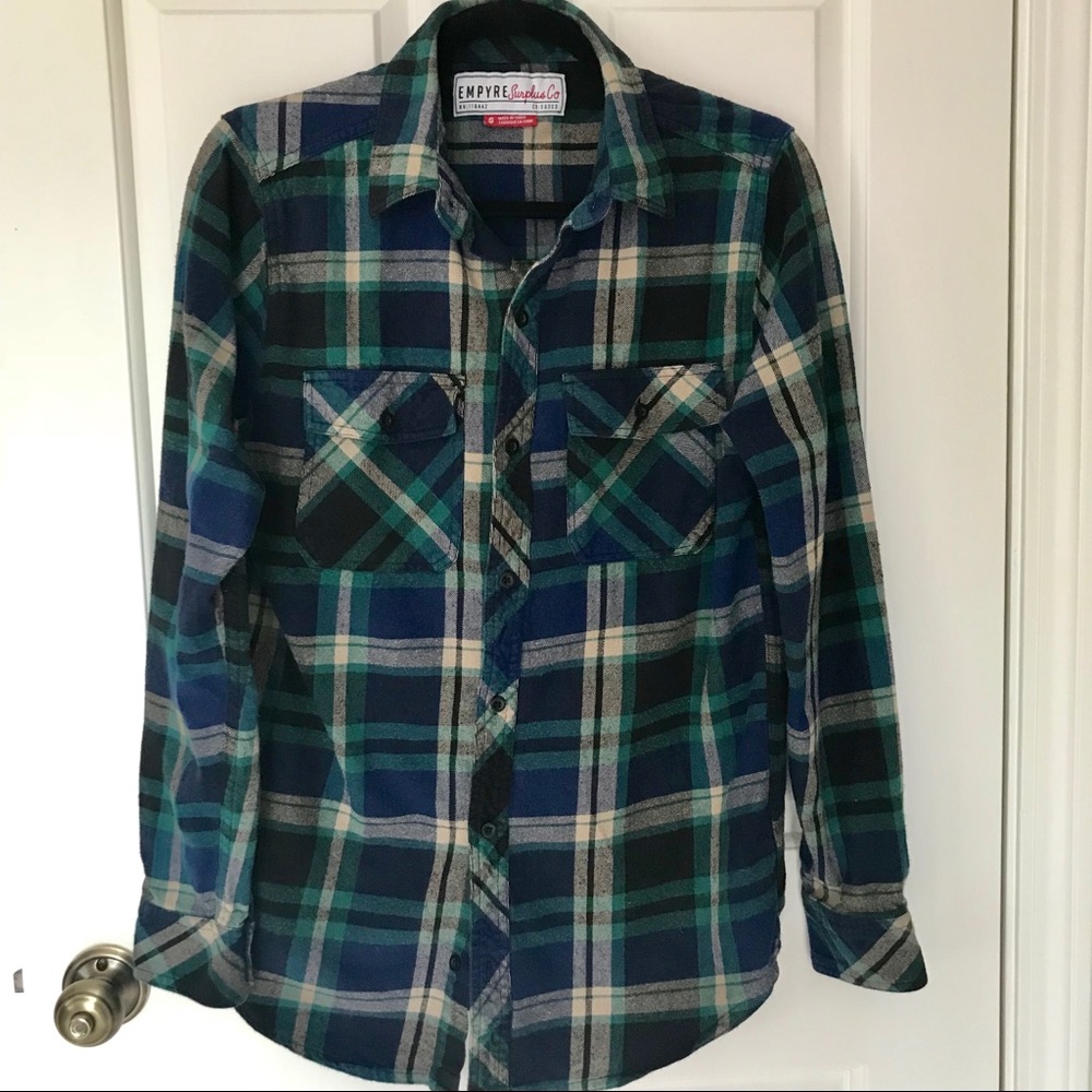 Empyre Surplus Co. Button Down Green Plaid Shirt